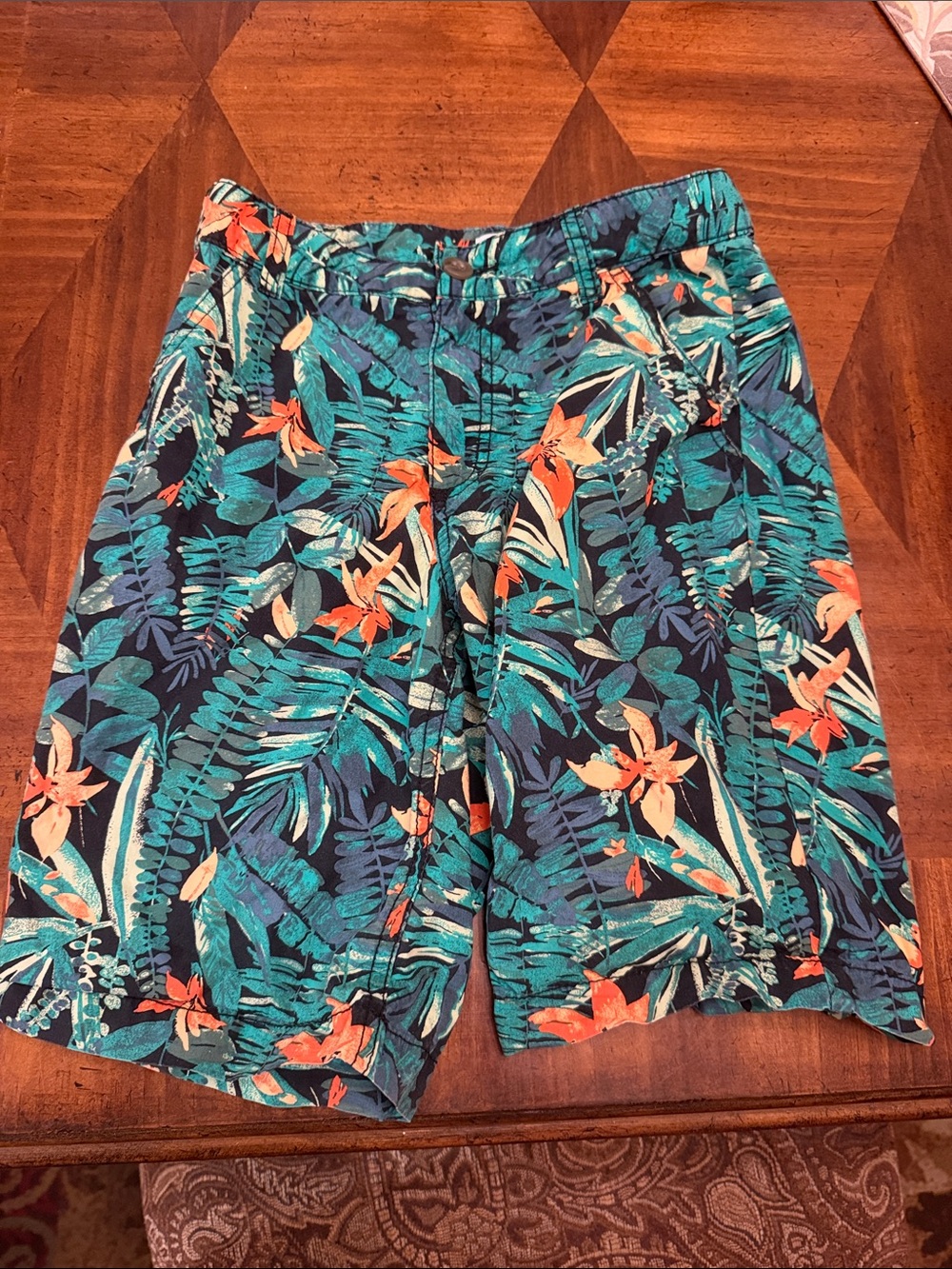 Old Navy Teal and Orange Tropical Shorts boys size 10